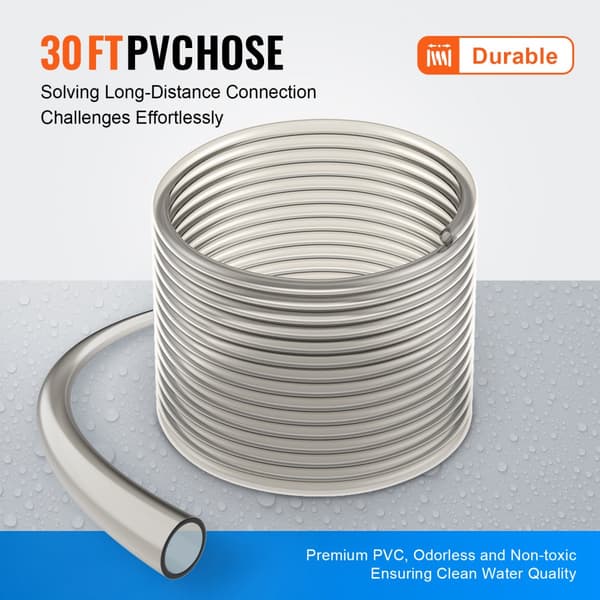 Akvariestøvsuger med 30 fods PVC-slange, grussuger til akvarium, 3 typer messingadaptere, effektiv rensning af grus og sand