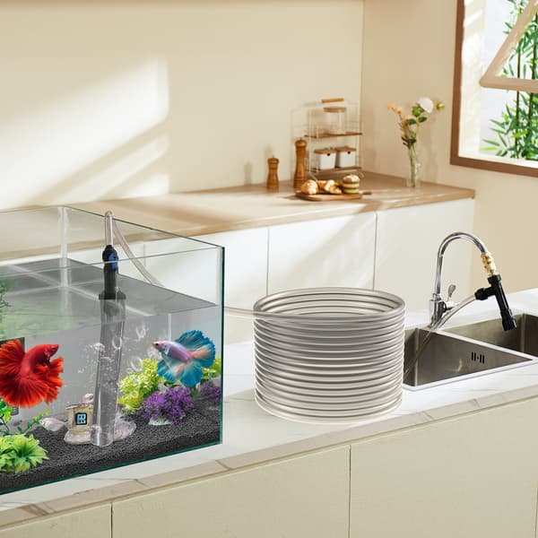 Akvariestøvsuger med 30 fods PVC-slange, grussuger til akvarium, 3 typer messingadaptere, effektiv rensning af grus og sand