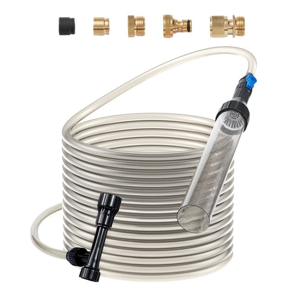 Akvariestøvsuger med 30 fods PVC-slange, grussuger til akvarium, 3 typer messingadaptere, effektiv rensning af grus og sand