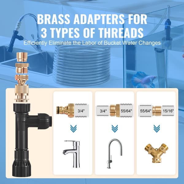 Akvariestøvsuger, 50 fod PVC-slange, sifonstøvsuger med 3 messingadaptere, effektiv grusrensning, nem at bruge