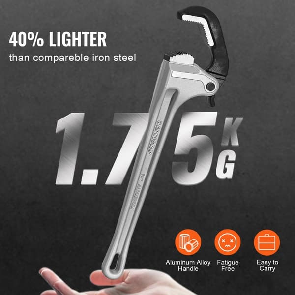 Aluminium lige rørnøgle 18, automatisk kæbejustering, 60CRV materiale, holdbar værktøj