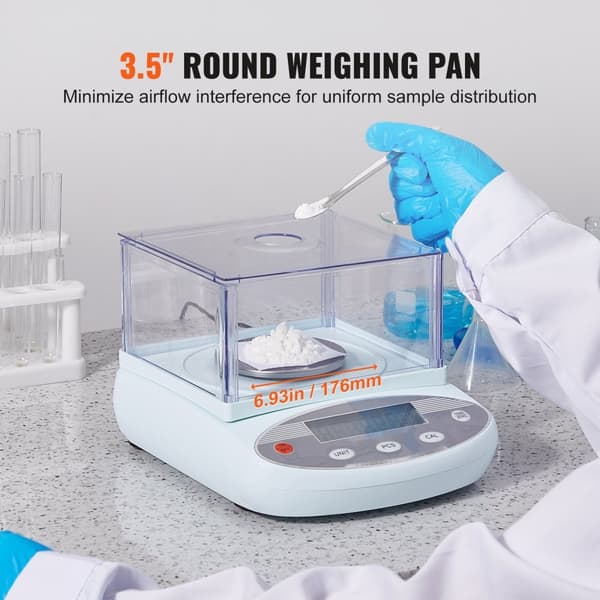 Analytisk balanserad laboratorievåg 500g x 0,001g, 13 enheter med vindruta, LCD-skärm, hög precision
