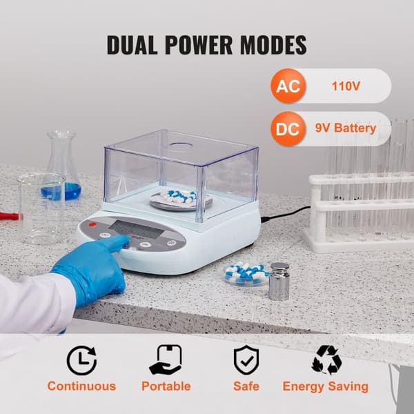 Analytisk balanserad laboratorievåg 500g x 0,001g, 13 enheter med vindruta, LCD-skärm, hög precision