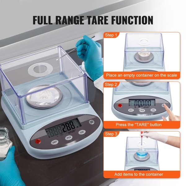 Analytisk balanserad laboratorievåg 500g x 0,001g, 13 enheter med vindruta, LCD-skärm, hög precision