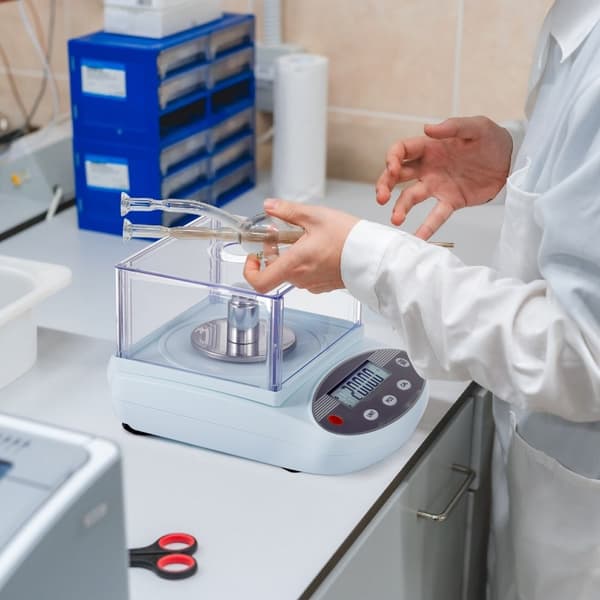 Analytisk balanserad laboratorievåg 500g x 0,001g, 13 enheter med vindruta, LCD-skärm, hög precision