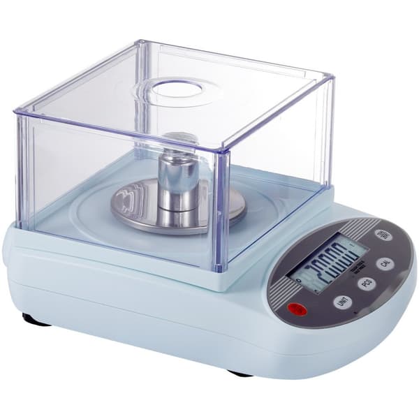 Analytisk balanserad laboratorievåg 500g x 0,001g, 13 enheter med vindruta, LCD-skärm, hög precision