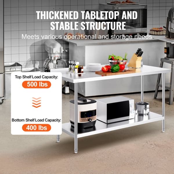 Arbejdsbord i rustfrit stål, kommercielt køkken, madlavningsbord 24"x60", holdbart og funktionelt design