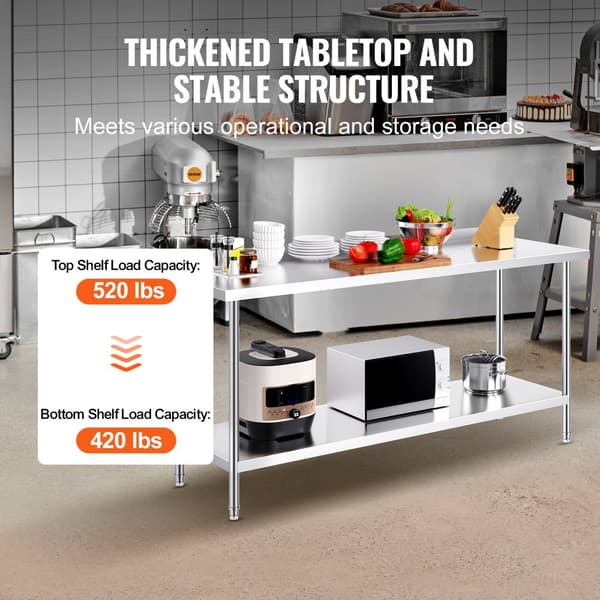 Arbejdsbord i rustfrit stål, kommercielt køkken, 24"x72", madlavning, holdbart design, let at rengøre
