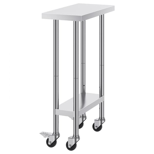 Rustfrit stål arbejdsbord, kommercielt forberedelsesbord 24x12 tommer, med 4 hjul, holdbart og praktisk