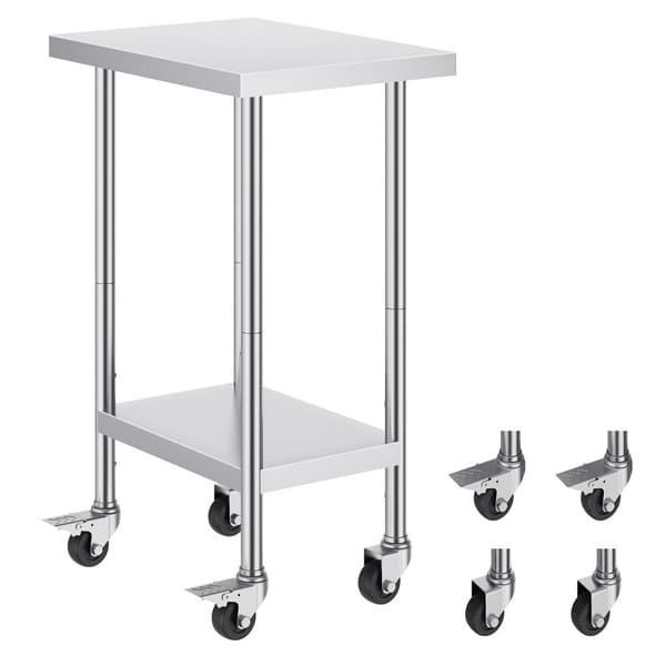 Rustfrit stål arbejdsbord, kommercielt forberedelsesbord 24x18 tommer, nem at flytte med 4 hjul, holdbart design