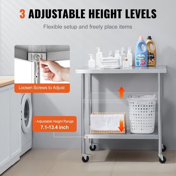 Rustfrit stål arbejdsbord 24x36 tommer, kommercielt forberedelsesbord med 4 hjul, robust design, mobil anvendelse