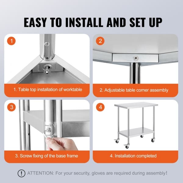 Rustfrit stål arbejdsbord 24x36 tommer, kommercielt forberedelsesbord med 4 hjul, robust design, mobil anvendelse
