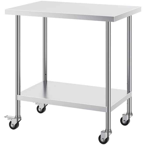 Rustfrit stål arbejdsbord 24x36 tommer, kommercielt forberedelsesbord med 4 hjul, robust design, mobil anvendelse