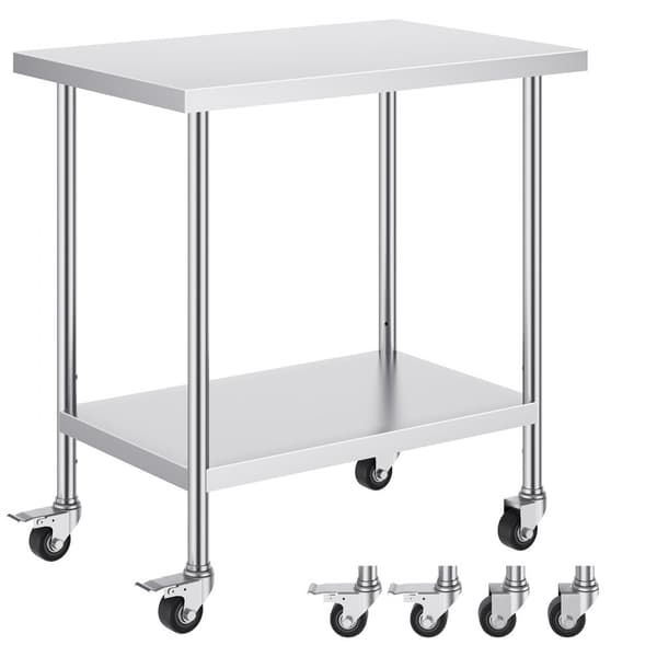 Rustfrit stål arbejdsbord 24x36 tommer, kommercielt forberedelsesbord med 4 hjul, robust design, mobil anvendelse
