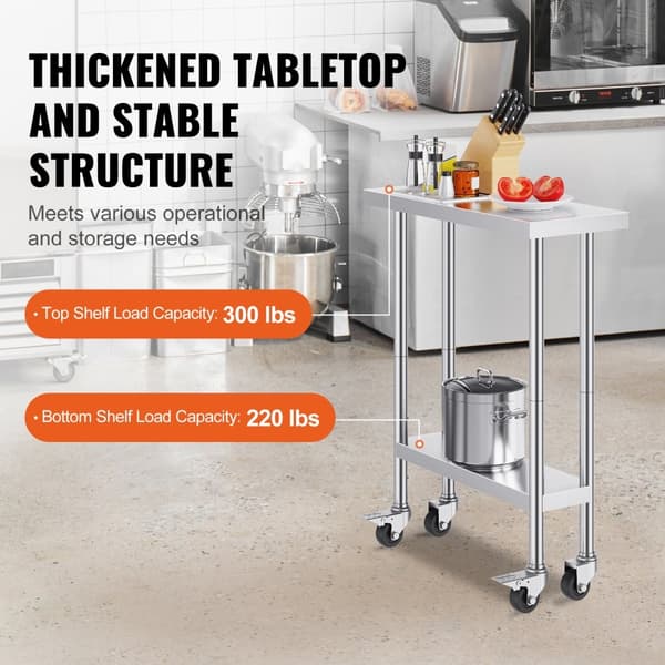 Rustfrit stål arbejdsbord, kommercielt forberedelsesbord 30x12 tommer, 4 hjul, holdbarhed, nem transport