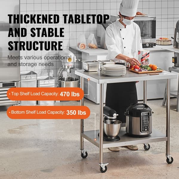 Rustfrit stål arbejdsbord, kommercielt forberedelsesbord 30x18 tommer, 4 hjul, holdbart og funktionelt