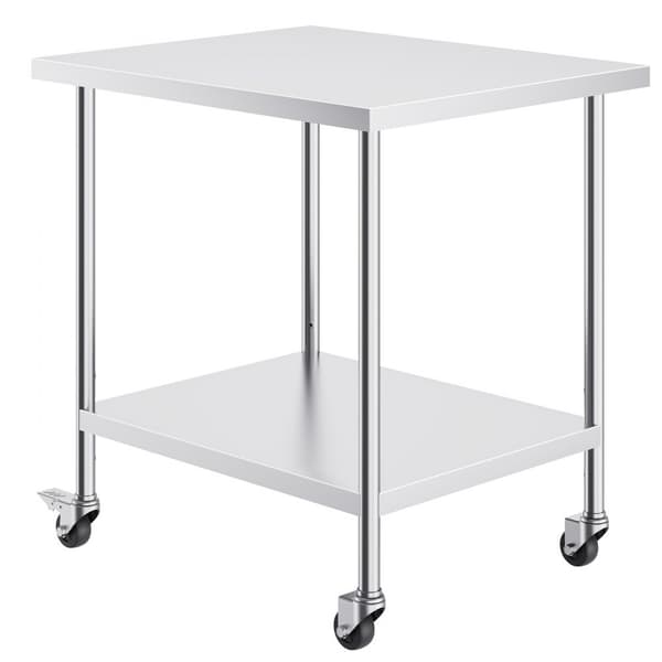 Rustfrit stål arbejdsbord, kommercielt forberedelsesbord 30x18 tommer, 4 hjul, holdbart og funktionelt