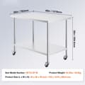 Miniatyrbillede 7 af 9: Rustfrit stål arbejdsbord, kommercielt forberedelsesbord 30x48 tommer med 4 hjul, holdbar, mobilenhed, køkkenudstyr
