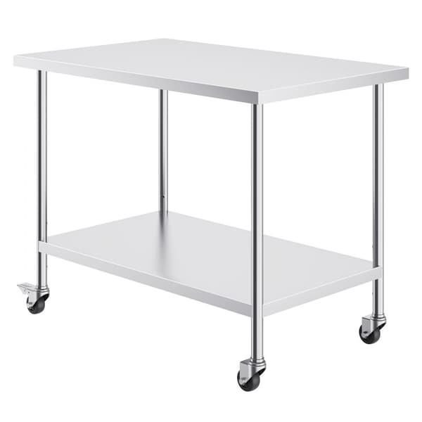 Rustfrit stål arbejdsbord, kommercielt forberedelsesbord 30x48 tommer med 4 hjul, holdbar, mobilenhed, køkkenudstyr