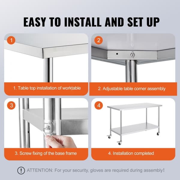 Rustfrit stål arbejdsbord, kommercielt forberedelsesbord 30x60 tommer, 4 hjul, højkvalitets køkkenbord, holdbart design, mobilitet