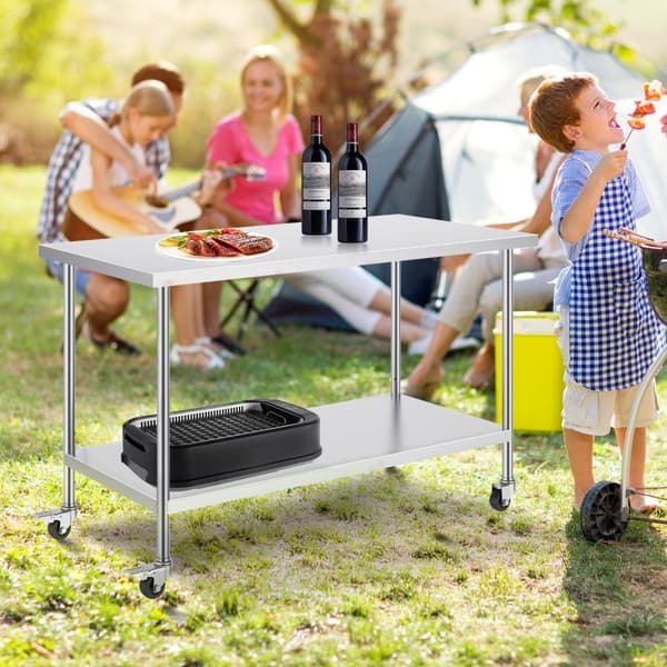 Rustfrit stål arbejdsbord, kommercielt forberedelsesbord 30x60 tommer, 4 hjul, højkvalitets køkkenbord, holdbart design, mobilitet