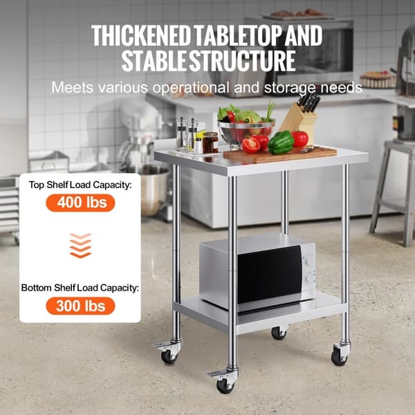 Rustfrit stål arbejdsbord, kommercielt madlavningsbord 24"x30", mobilt med hjul, holdbart design, ideelt til køkkener