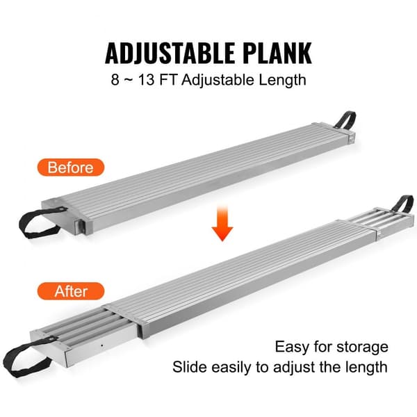 Teleskoperande arbetsplanka i aluminium 8-13 fot, 500 lb kapacitet, lätt och stabil ställningsplanka