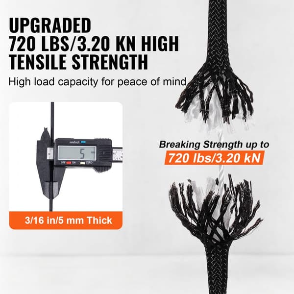 Arborist Trädklätterrep, Flätat Nylonrep 3/16" x 250", 32-strängar, Hållbart och Stark, För Trädklättring