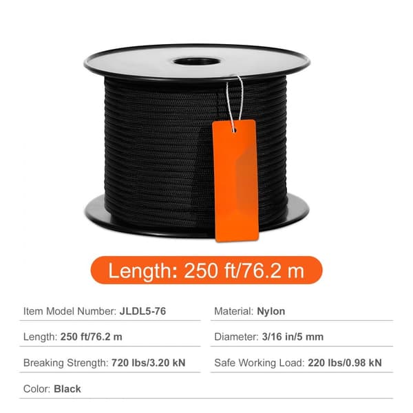 Arborist Trädklätterrep, Flätat Nylonrep 3/16" x 250", 32-strängar, Hållbart och Stark, För Trädklättring