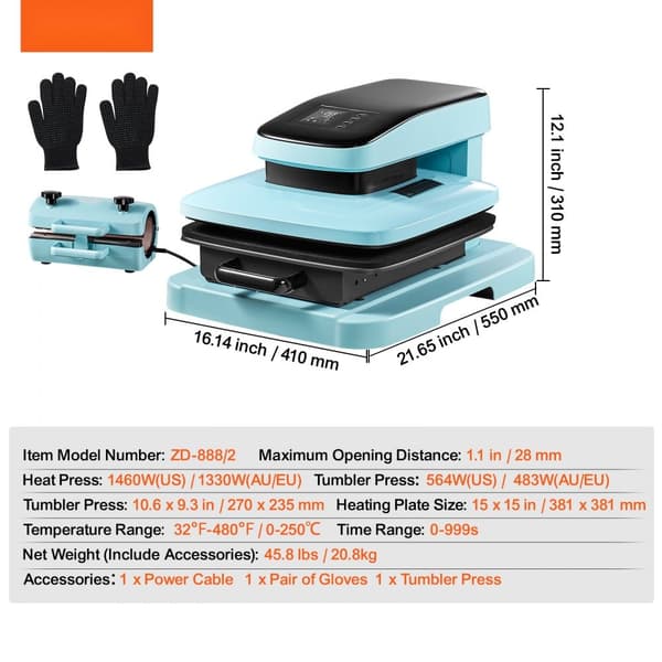 Auto Heat Press Maskine Kit Tumbler Press 2-i-1, 15 x 15 cm Smart T-Shirt Press Maskine med Auto Release, Tumbler Press Maskine til 11-30 oz