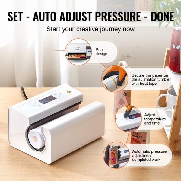 Värmepressmaskin för Auto Tumbler 11-30 oz, Sublimeringsmugg, Vit, Snabb uppvärmning, Digital temperaturkontroll