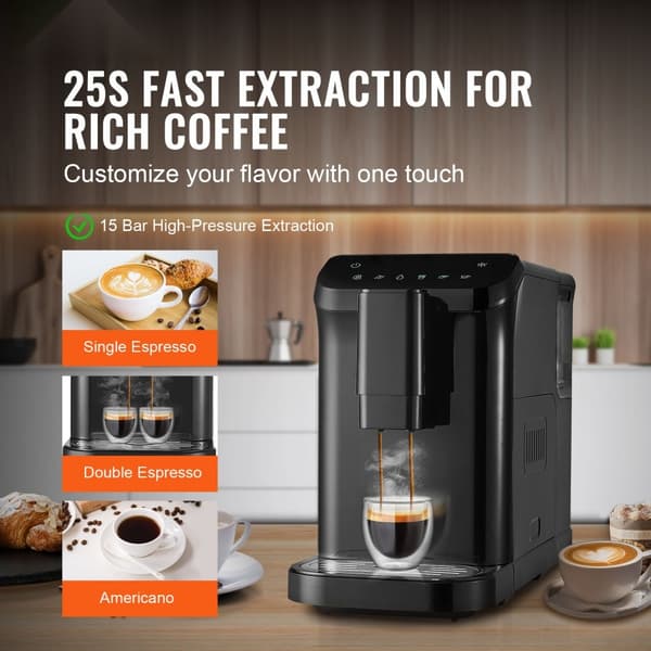 Automatisk espressomaskin 15 bar, inbyggd kvarn med 15 malnivåer, perfekt kaffebryggning