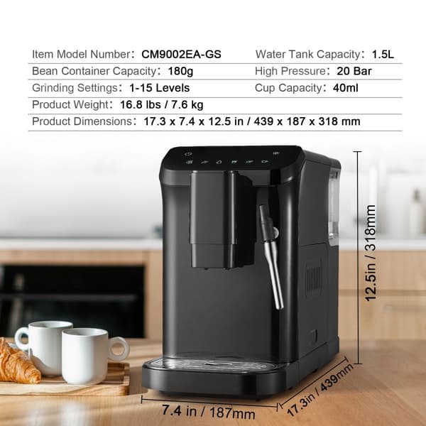 Automatisk Espressomaskin 20 Bar, Skummande Ångstav, 15 Slipnivåer, Kaffeupplevelse av Hög Kvalitet