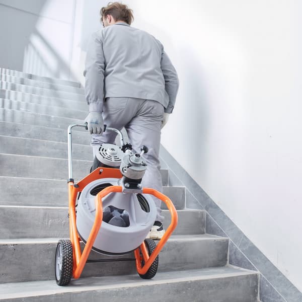 Viemärinpuhdistuskone 100 FT, 3/8 tuuman automaattinen syöttö, pyörät, 8 leikkuuterää