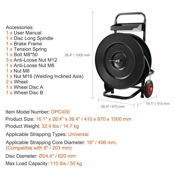 Bånddispenser vogn til PET/PP båndruller 16"/8" kerne, holdbar og effektiv løsning