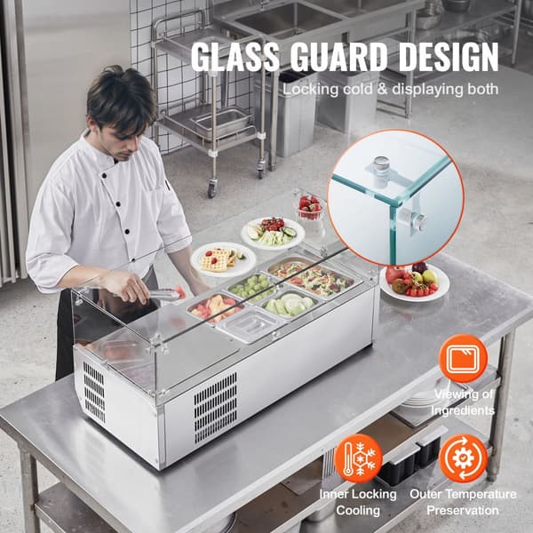 Bordplade Kølet Salat & Pizza Prep Station, 140 W, Glasbeskyttelse, CE-godkendt