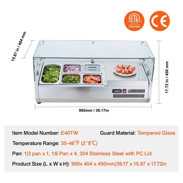 Bordplade Kølet Salat & Pizza Prep Station, 140 W, Glasbeskyttelse, CE-godkendt