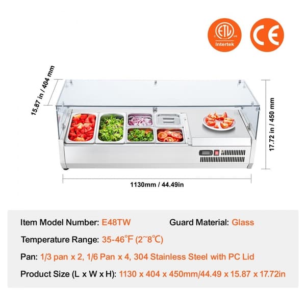 Bänkskiva för kylsallad, Pizza Prep Station 140 W, Glasväktare, CE-godkänd