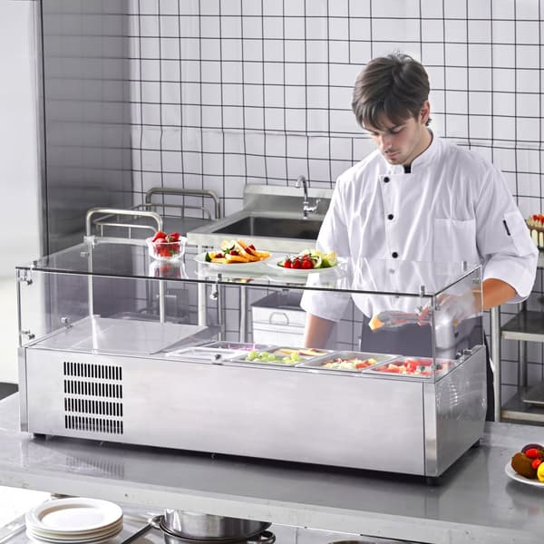 Bänkskiva för kylsallad, Pizza Prep Station 140 W, Glasväktare, CE-godkänd