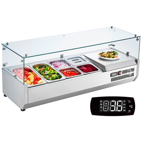 Bordplade Kølet Salat og Pizza Prep Station, 140 W, Glasbeskyttelse, CE-godkendt