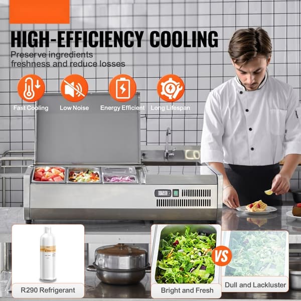 Bordplade Kølesalat Pizza Prep Station 140 W, Rustfrit Stål, CE-Godkendt, Effektiv Madforberedelse