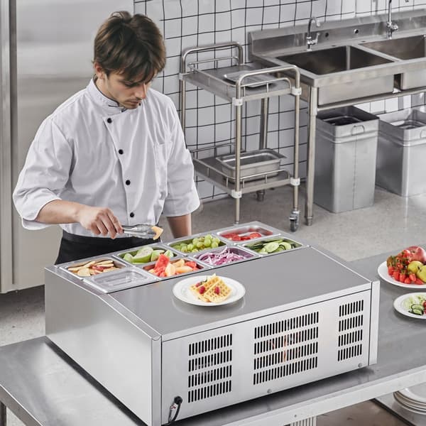 Bänkskiva Kylsallad Pizza Prep Station 145 W Rostfritt Stål, CE-Godkänd, Effektiv Kylning