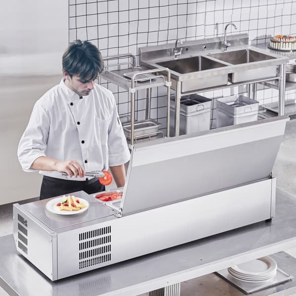 Bänkskiva för kylning av sallad och pizza, Prep Station 150 W, rostfri, CE-godkänd