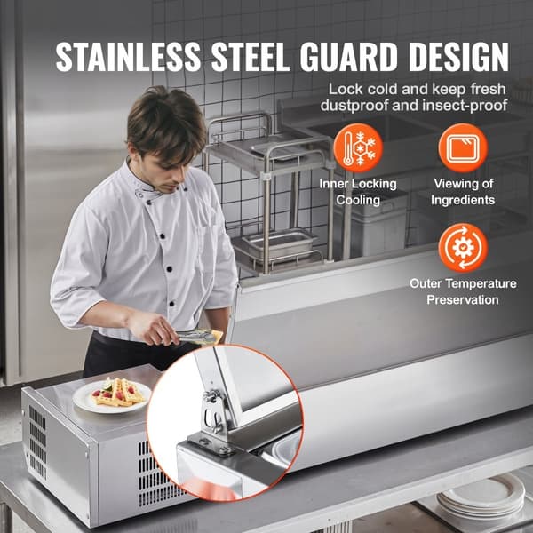 Bordplade Kølet Salat- og Pizzaforberedelsesstation 165 W Rustfrit Stål, CE-godkendt