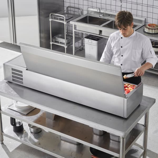 Bordplade Kølet Salat- og Pizzaforberedelsesstation 165 W Rustfrit Stål, CE-godkendt
