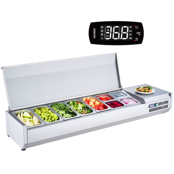 Bordplade Kølet Salat- og Pizzaforberedelsesstation 165 W Rustfrit Stål, CE-godkendt