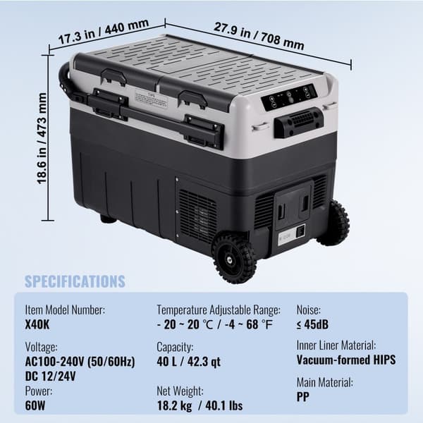 Bærbart Bil Køleskab Fryser Kompressor 50 L, Dual Zone, Ideel til Hjemme og Bil, Energisparende