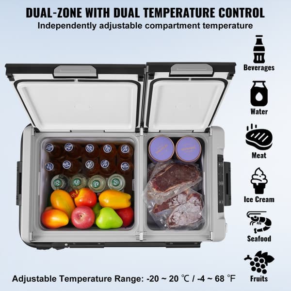 Bärbar Bil Kylskåp Frys Kompressor 58 L, Dubbelzon för Hemmabruk, Effektiv Isolering, Kompakt Design