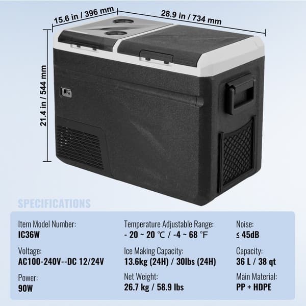 Bärbar bilkylskåp frys 36 L, dual zone, med istillverkningsfunktion, effektiv och kompakt