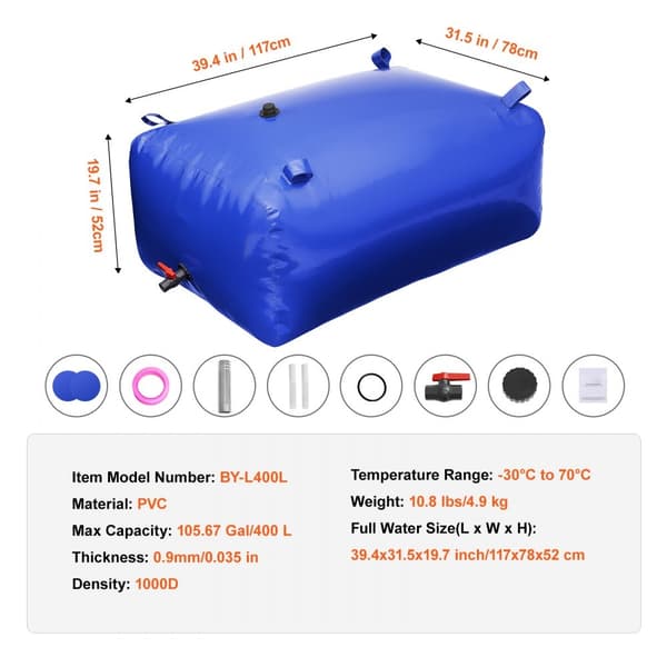 Bärbar vattentank 105,7 Gallon 1000D PVC, hopfällbar, lätt och hållbar